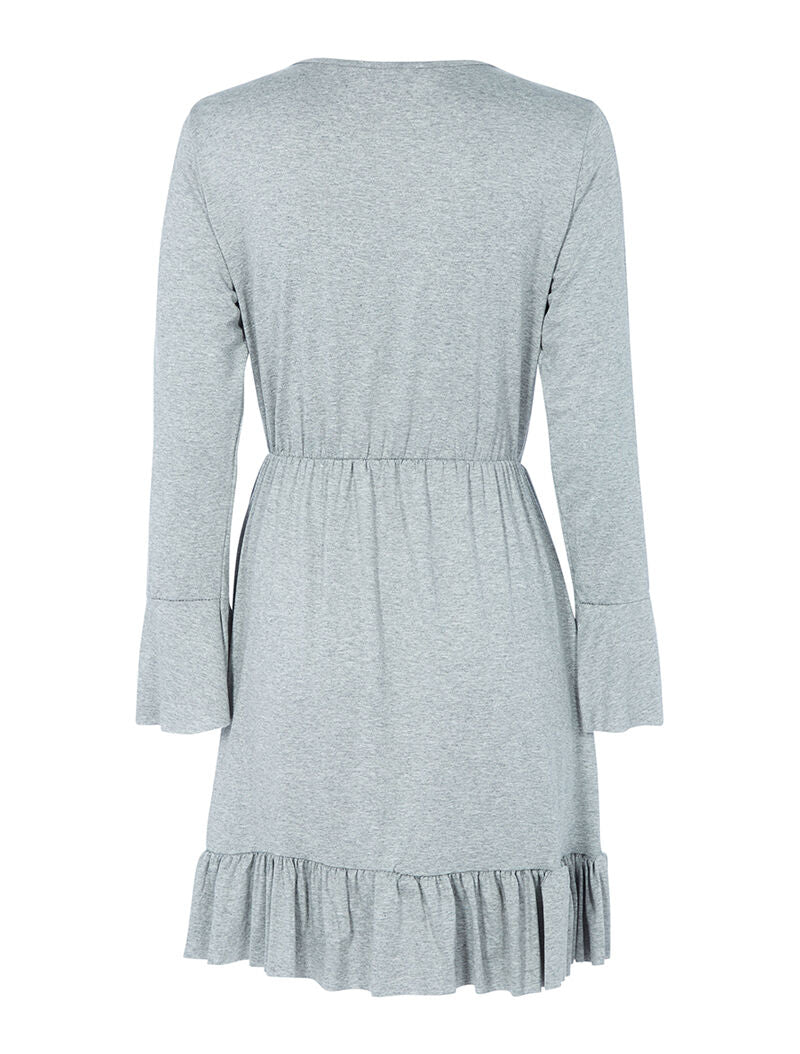 Robe effet portefeuille bas volanté - gris chiné - 2