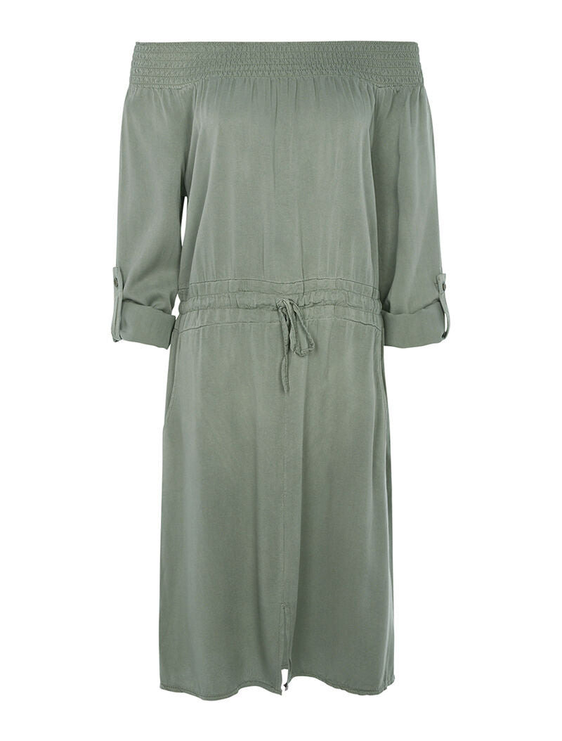 Robe fluide épaules nues - kaki - 1