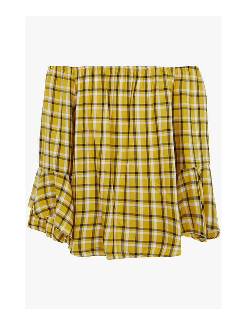 Blouse à épaules nues imprimé tartan - moutarde - 2