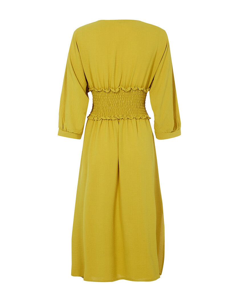 Robe fluide à taille élastiquée - moutarde - 2