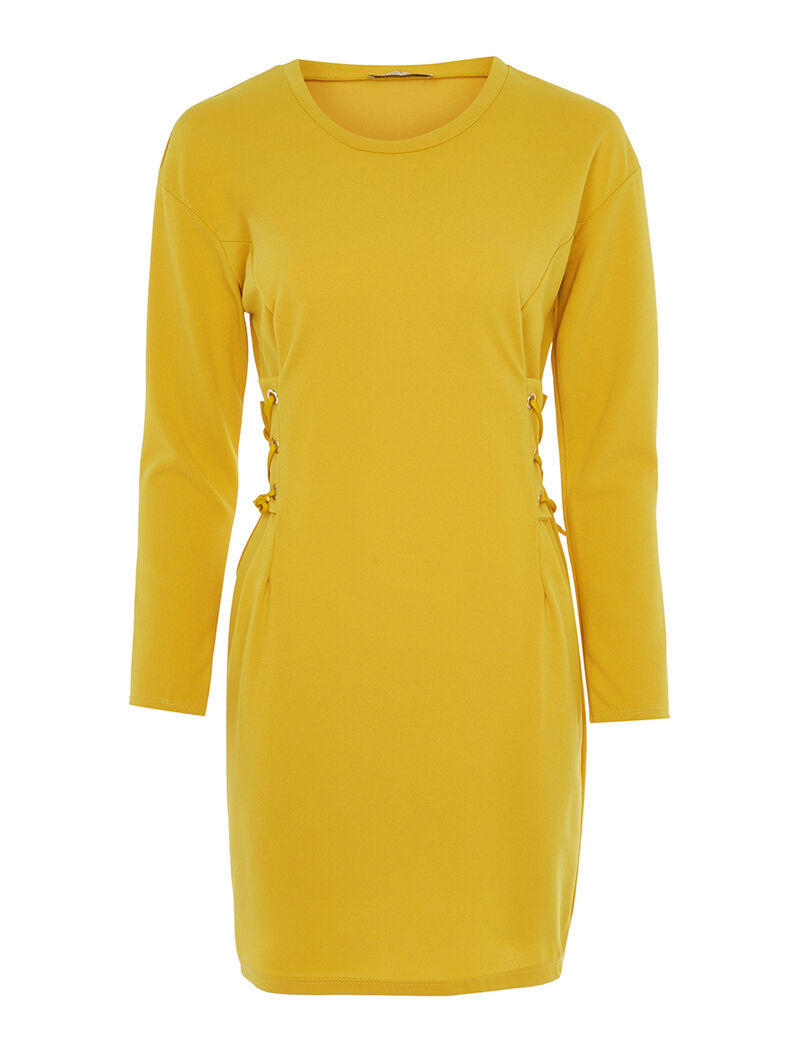 Robe à empiècements lacets à la taille - jaune - 1