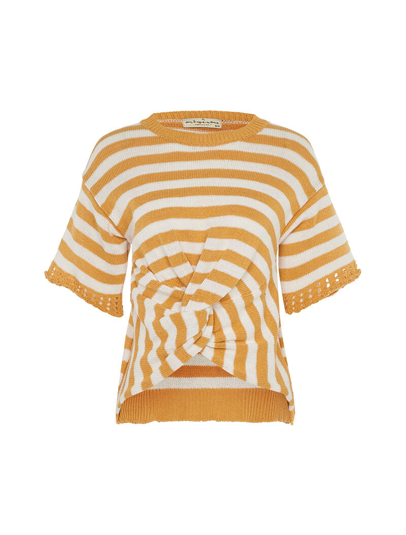 Pull rayé avant torsadé en coton mélangé - orange/blanc - 1