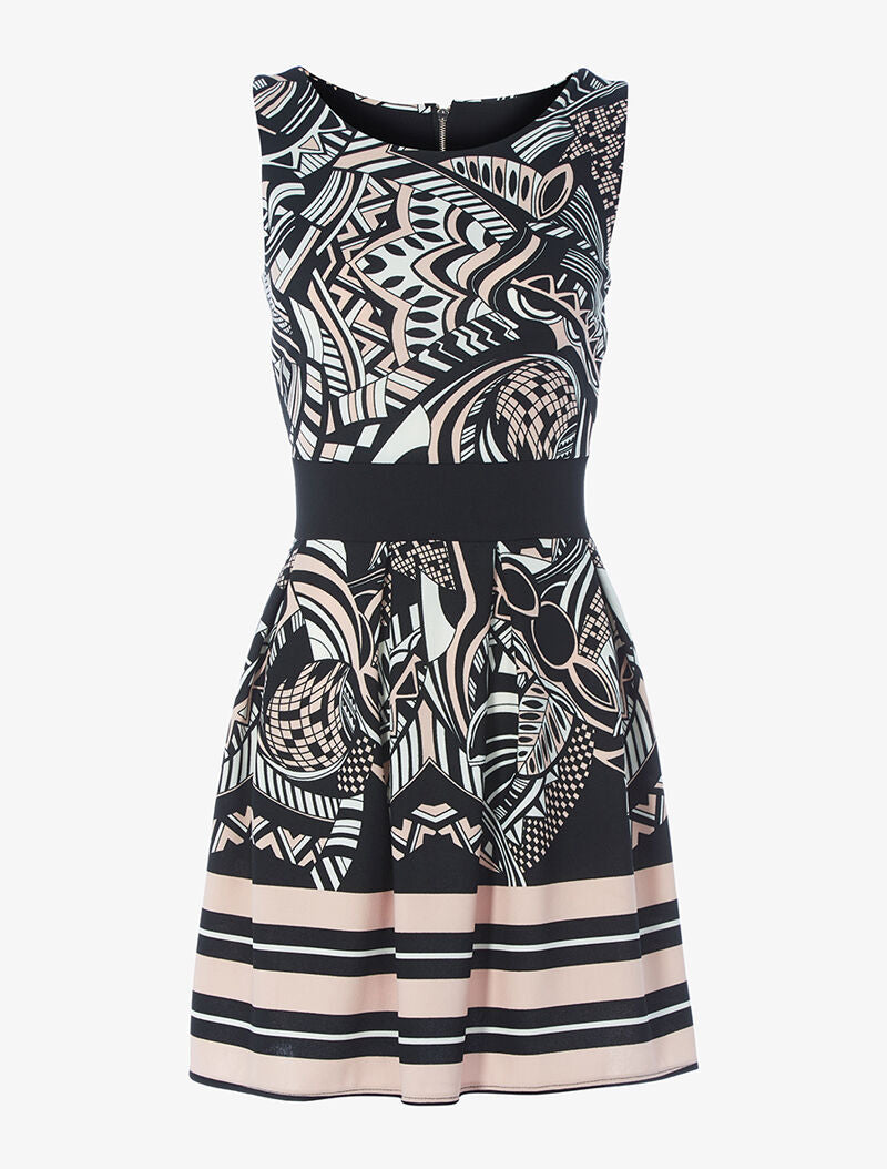 Robe évasée imprimé floral graphique - noir/rose - 3