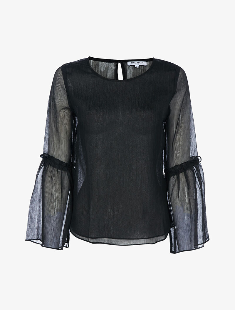 Blouse en voile à manches volantées - noir - 1
