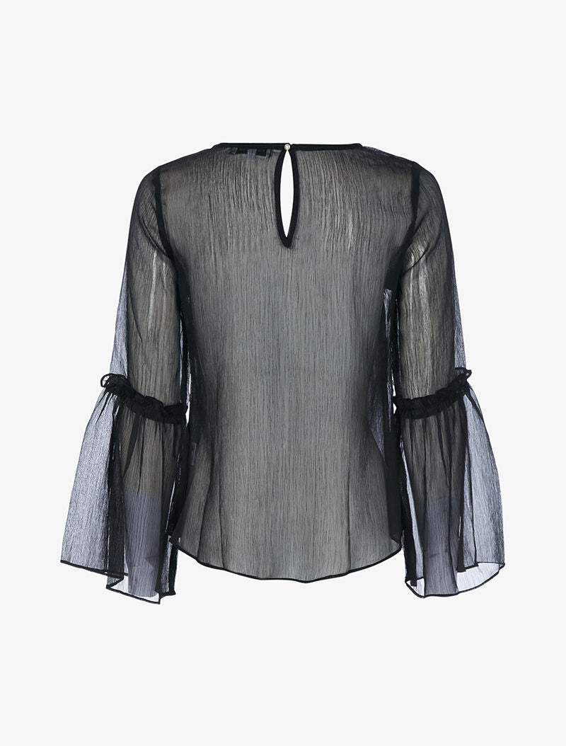 Blouse en voile à manches volantées - noir - 2