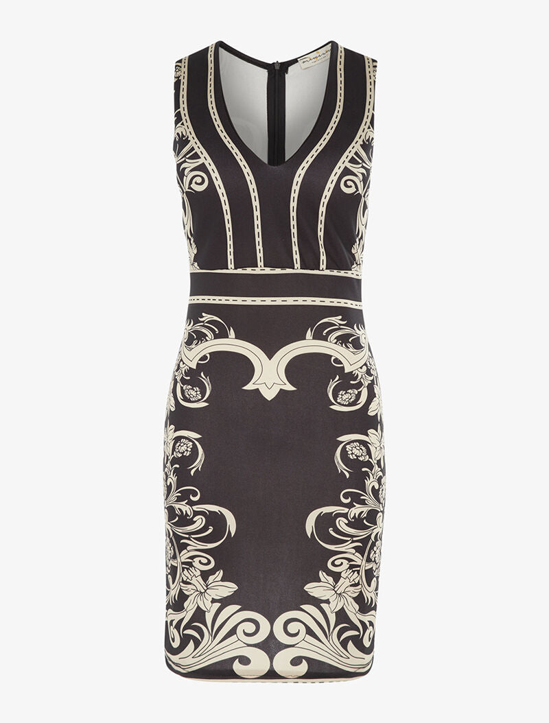 Robe fourreau imprimé baroque - noir/beige - 1