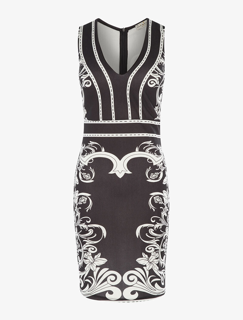 Robe fourreau imprimé baroque - noir/blanc - 3