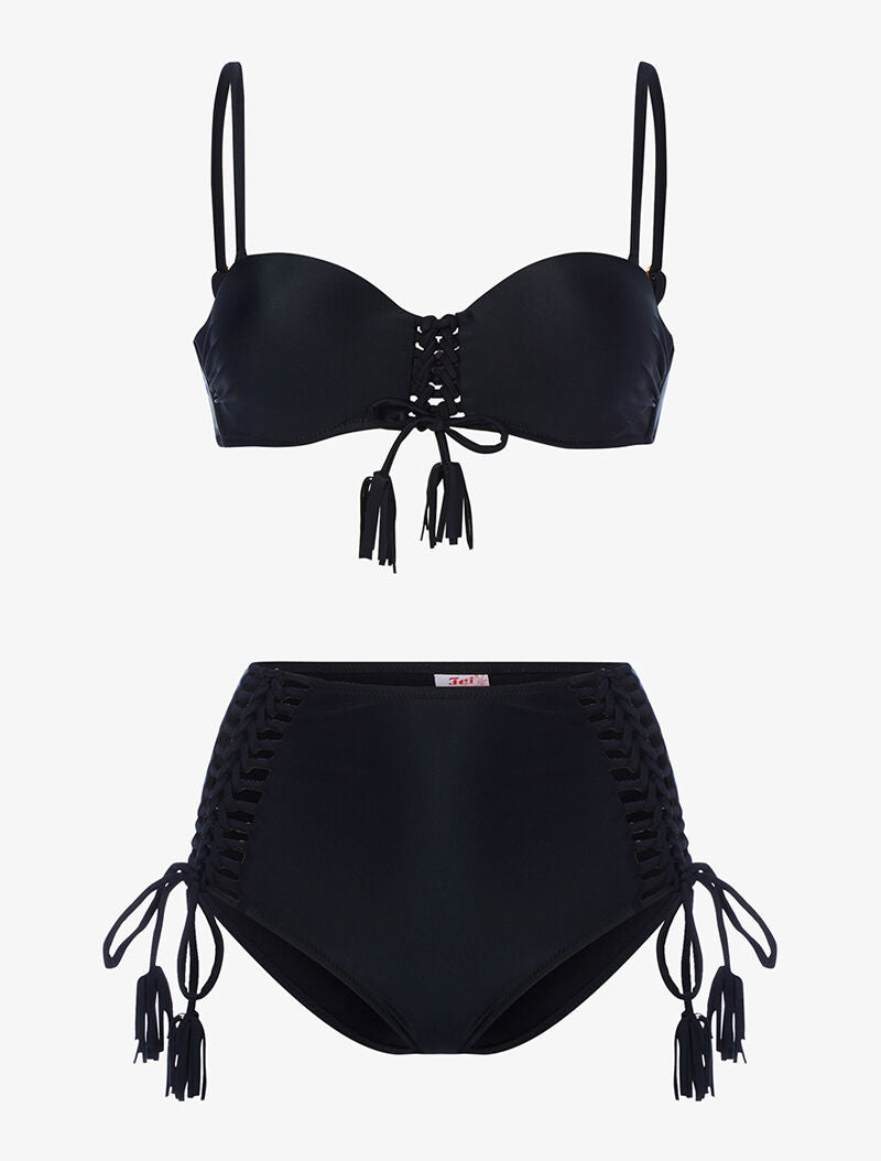 Bikini taille haute à corsage - noir - 3