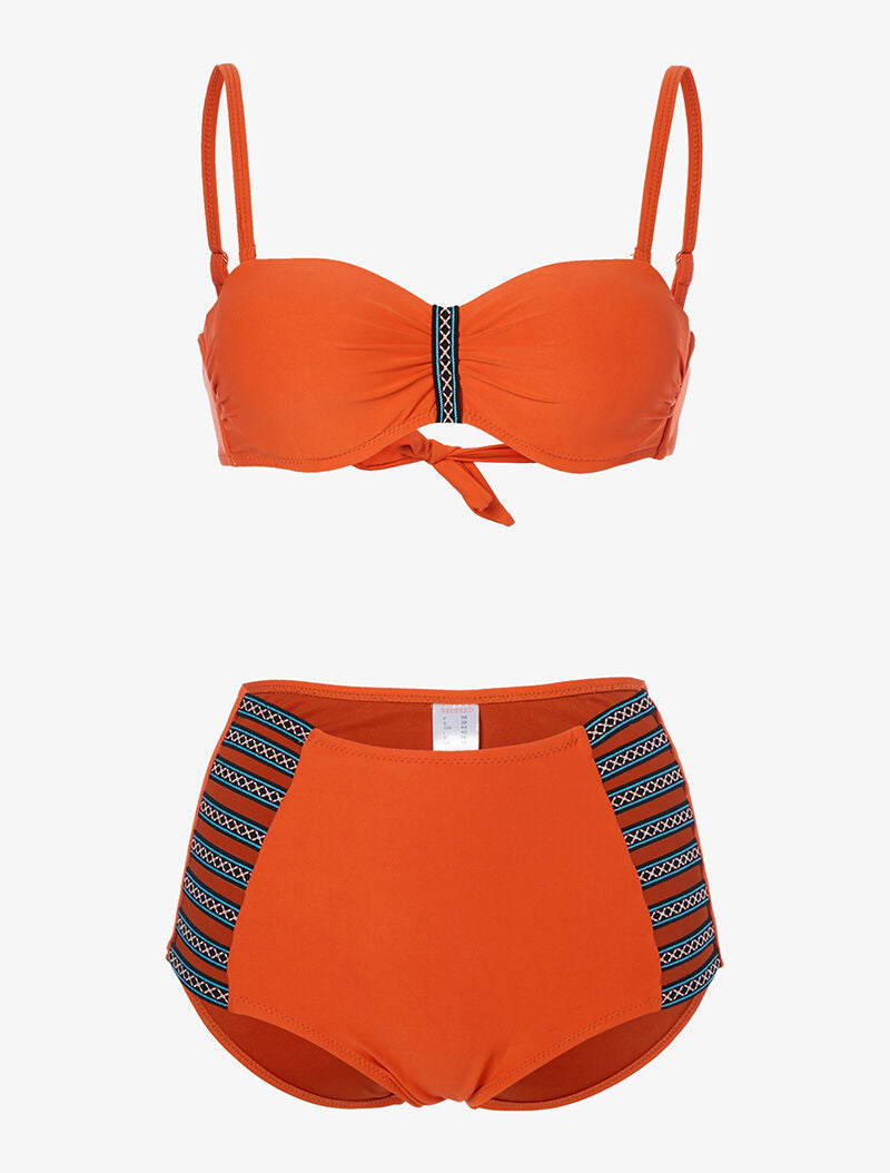 Bikini taille haute à lace brodé - orange - 1