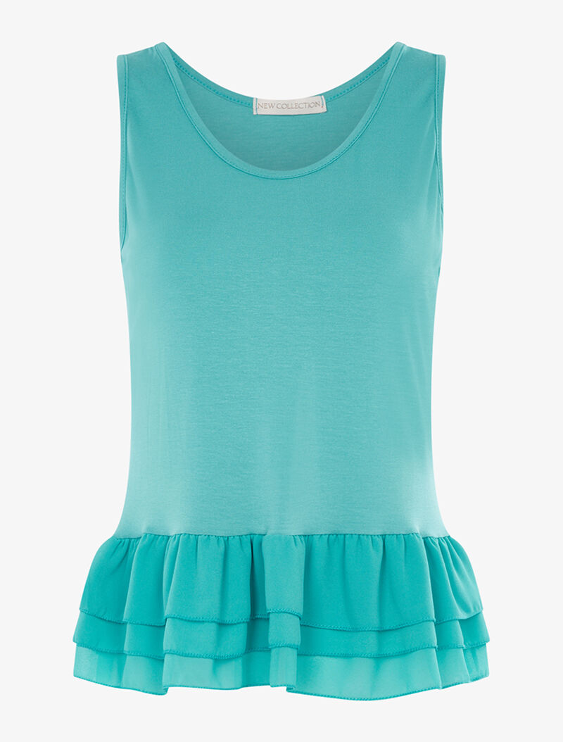 Débardeur bas volanté en voile - turquoise - 1