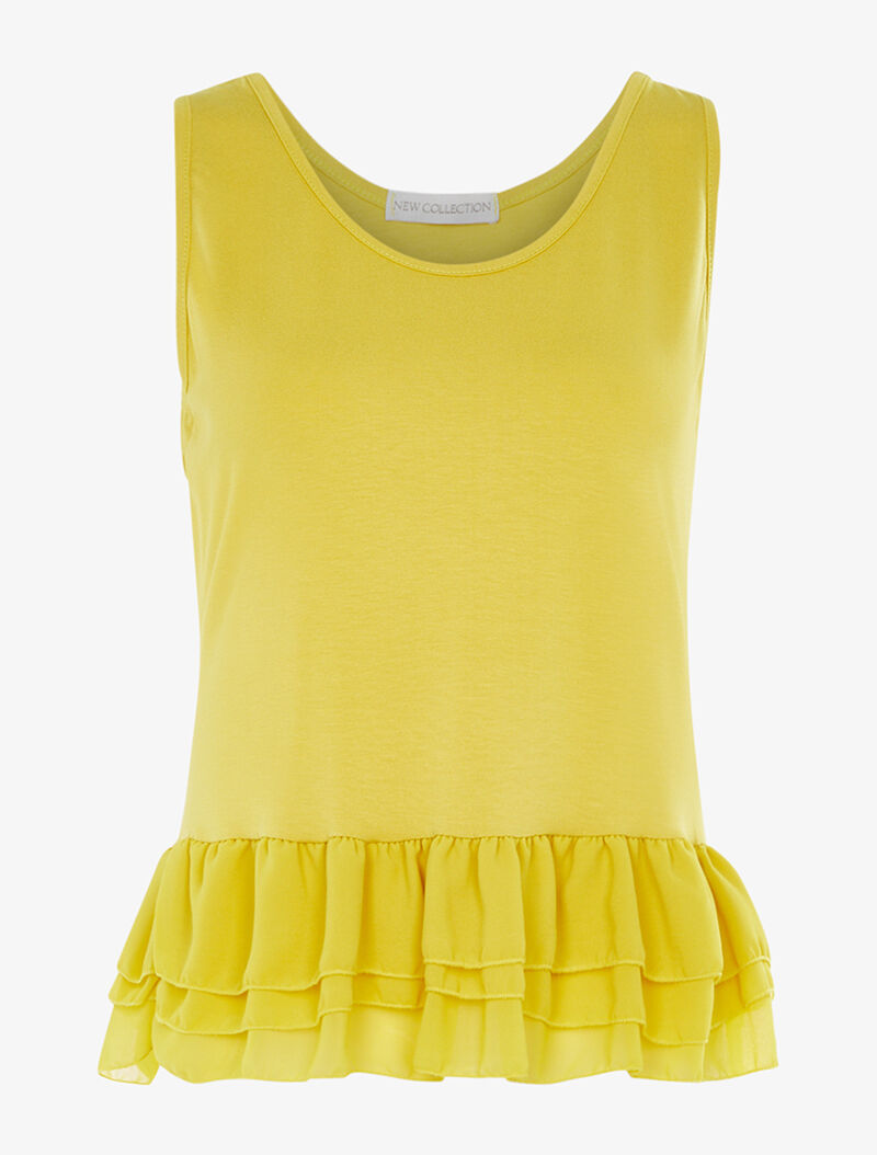 Débardeur bas volanté en voile - jaune - 1