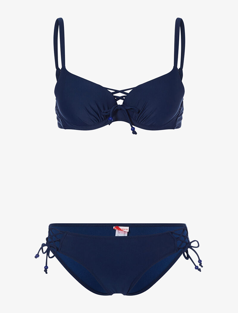 Bikini à côtés ajourés - marine - 1