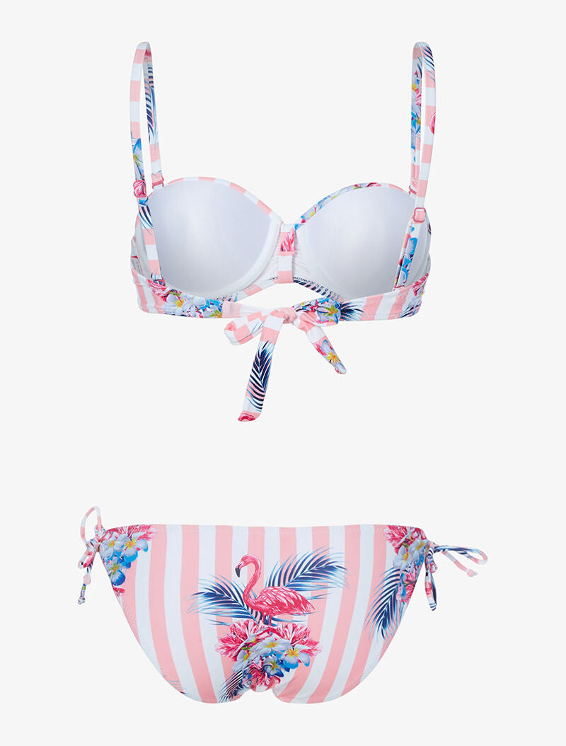 Bikini rayé à imprimé floral - rose orange - 2