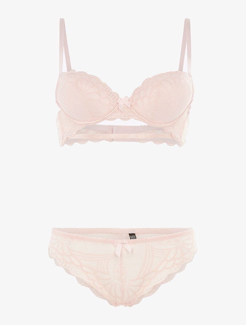 Ensemble SG et tanga en broderie fine - rose orange - 1