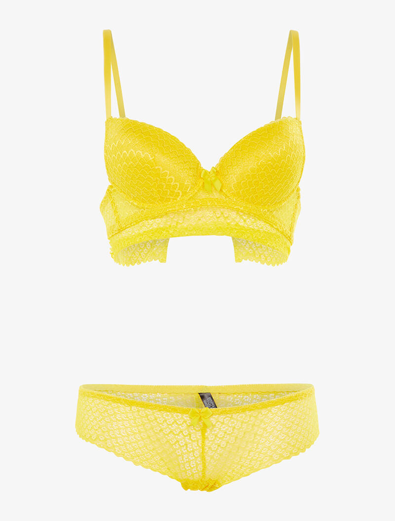 Ensemble SG et shorty dentelle vagues - jaune - 3