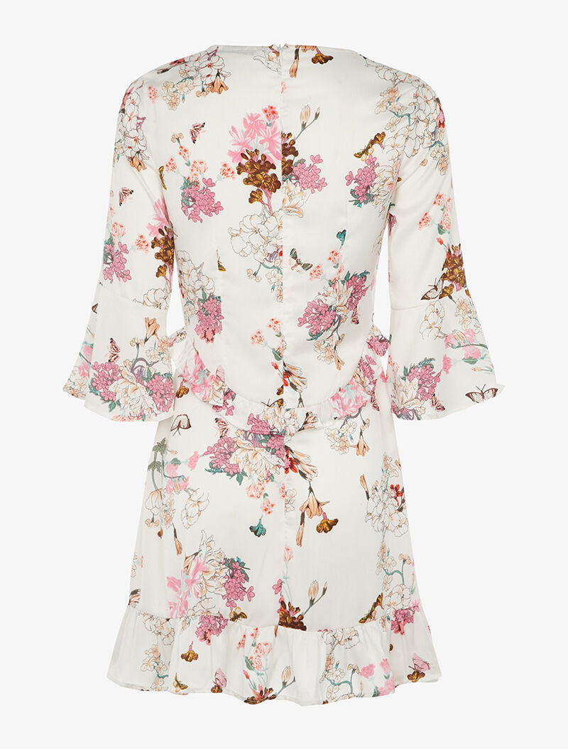 Robe satinée à taille volantée - blanc - 2