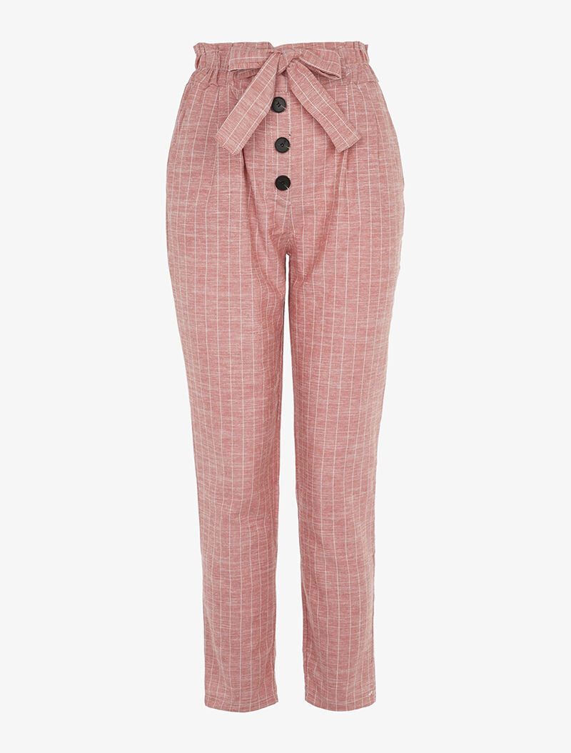 Pantalon paperbag en lin mélangé - rouge - 1