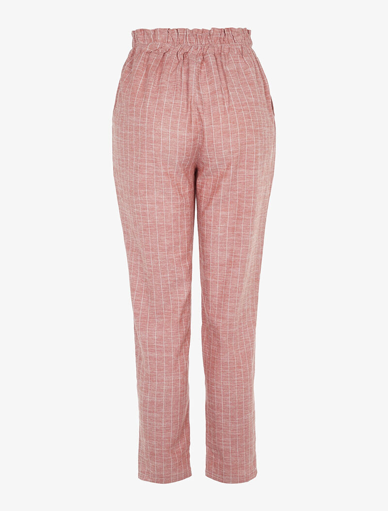 Pantalon paperbag en lin mélangé - rouge - 2