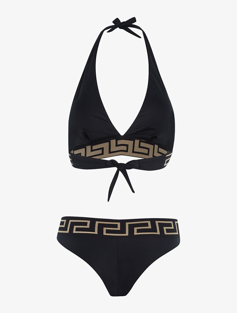 Bikini à imprimé grec - noir - 2