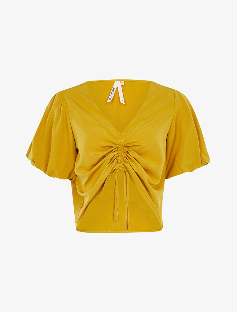 Crop top à manches bouffantes évasées - moutarde - 3