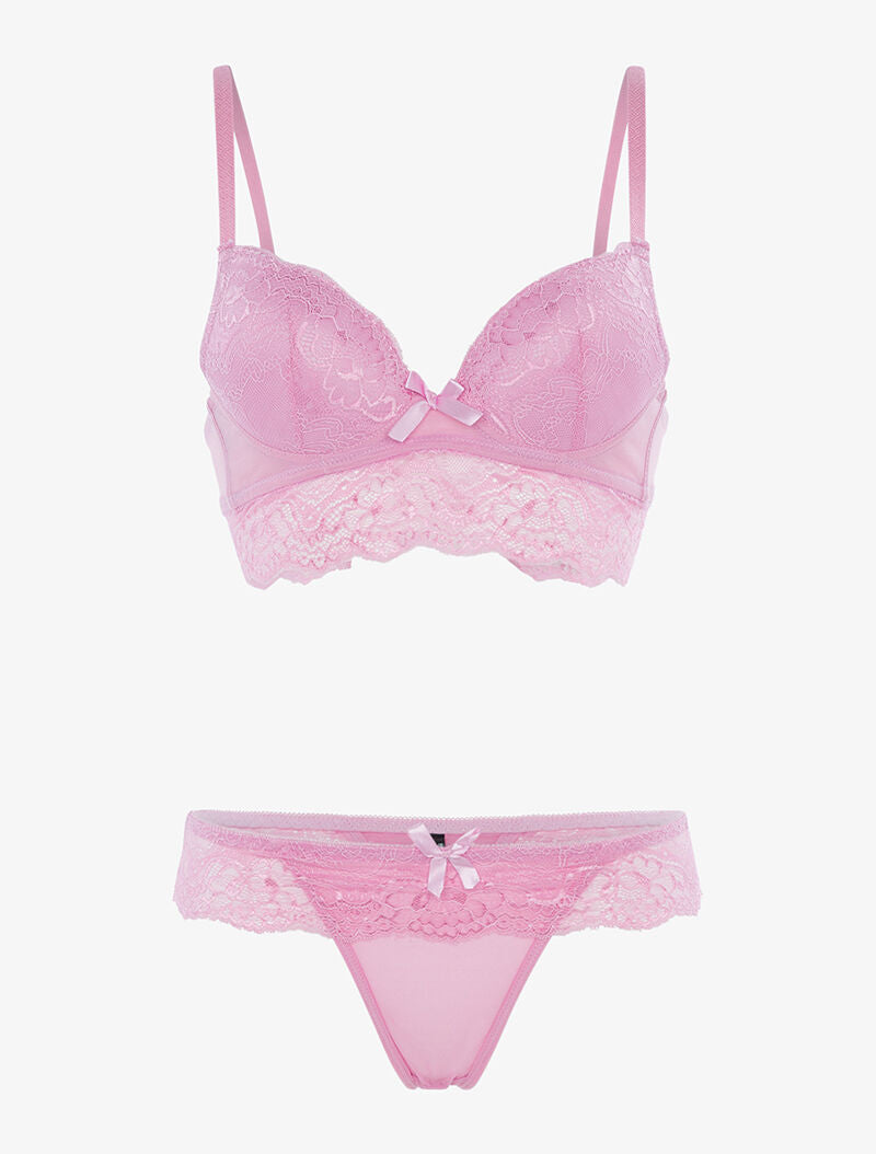 Ensemble soutien gorge bustier en dentelle et string - rose - 1