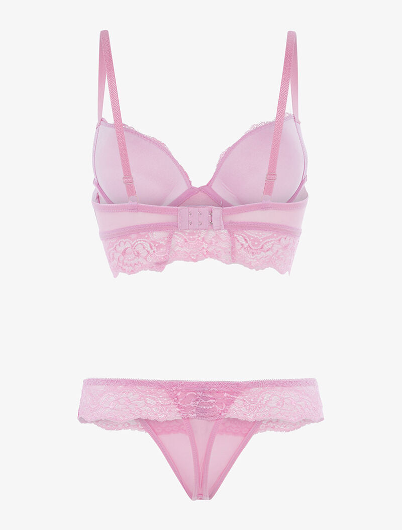 Ensemble soutien gorge bustier en dentelle et string - rose - 2