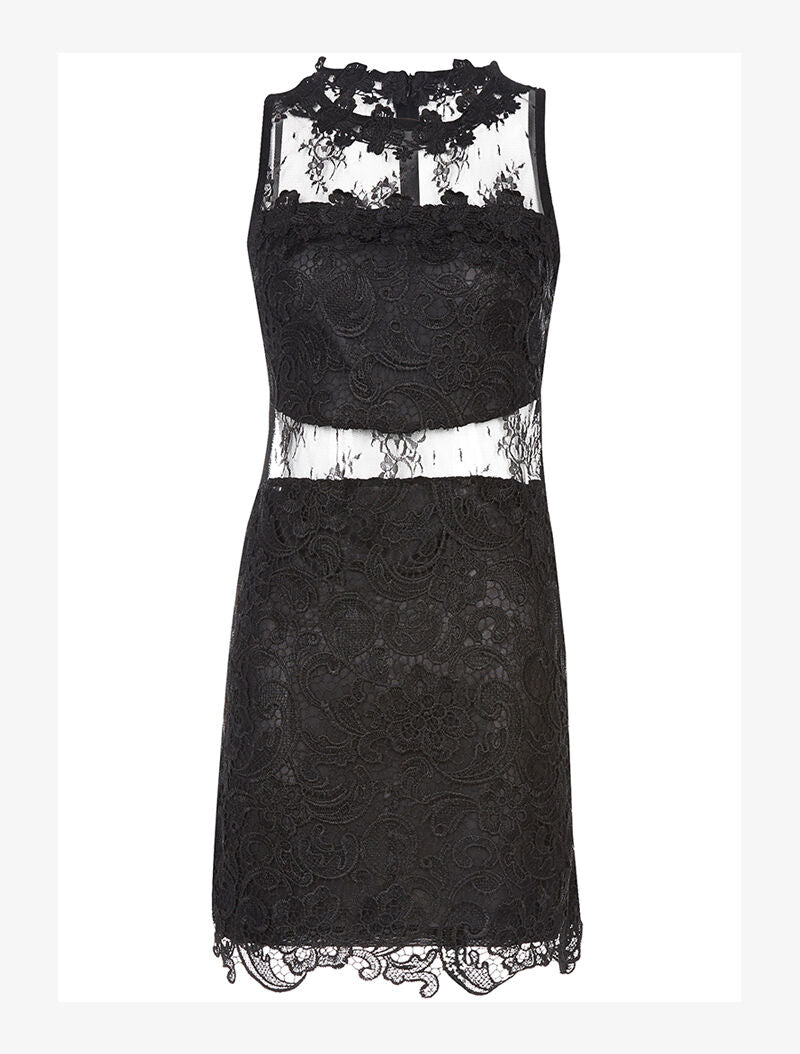 Robe dentelle ventre à bande transparente - noir - 1