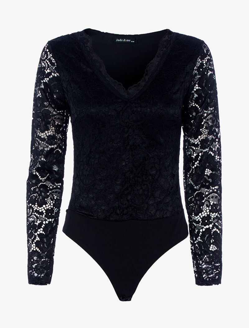 Body effet broderie fleurie - noir - 1