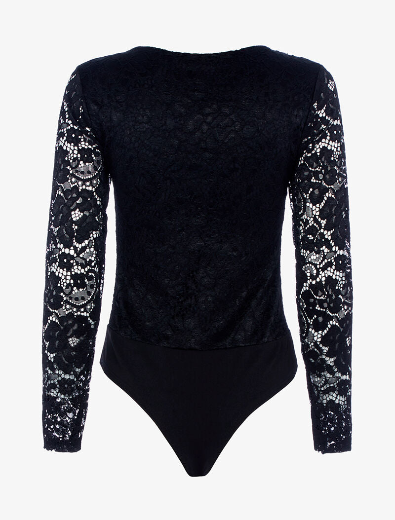 Body effet broderie fleurie - noir - 2