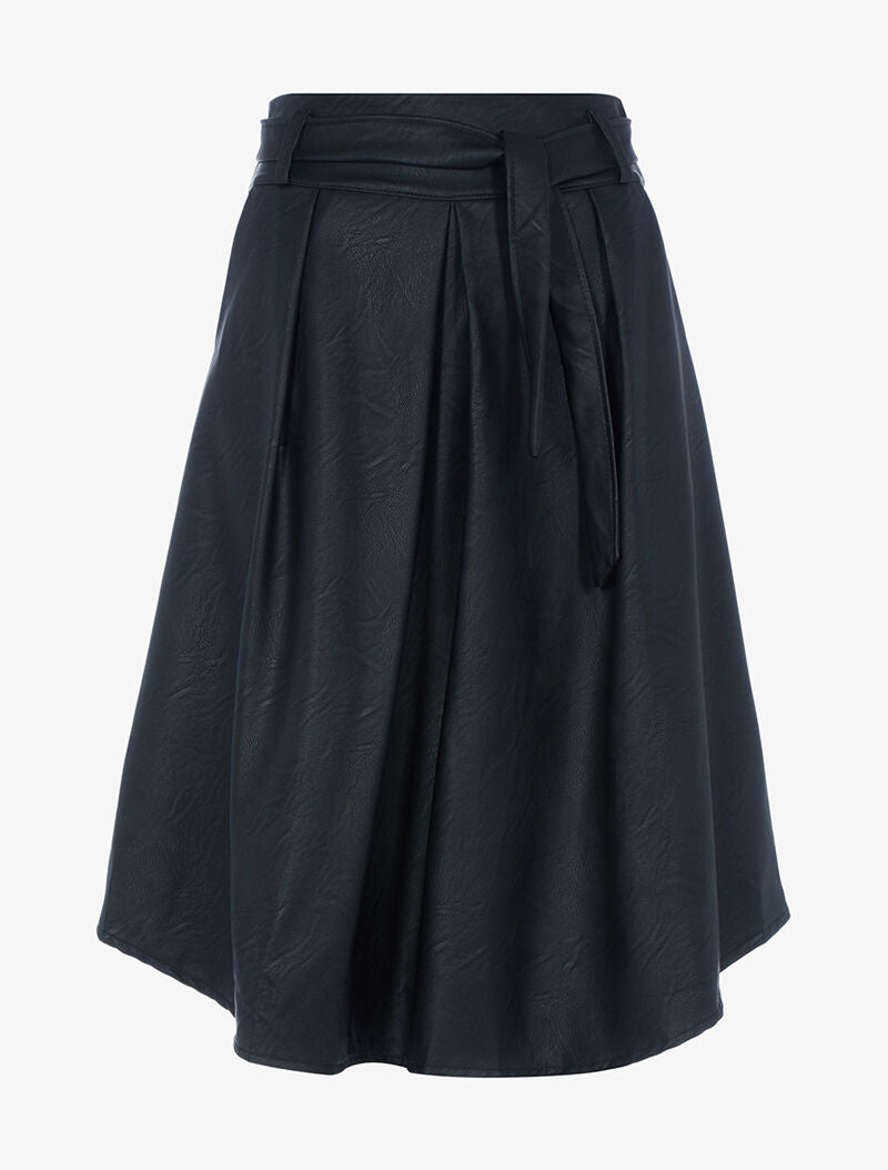 Jupe midi ceinturée en simili - noir - 1