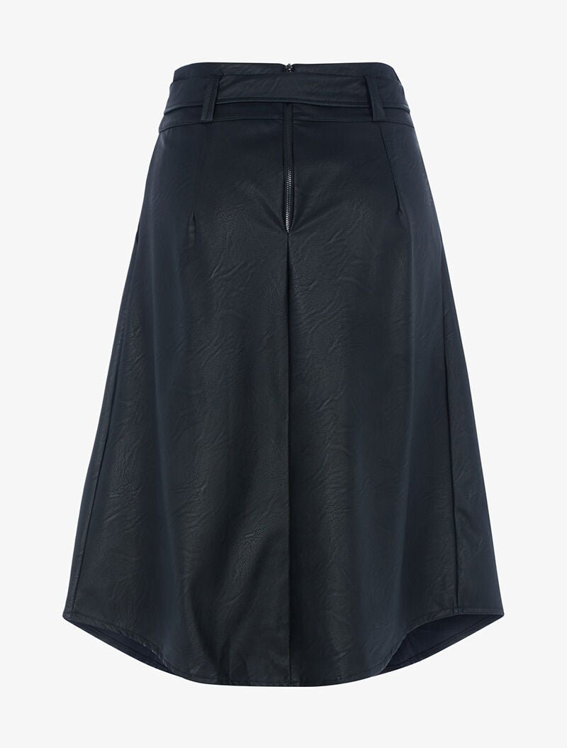 Jupe midi ceinturée en simili - noir - 2