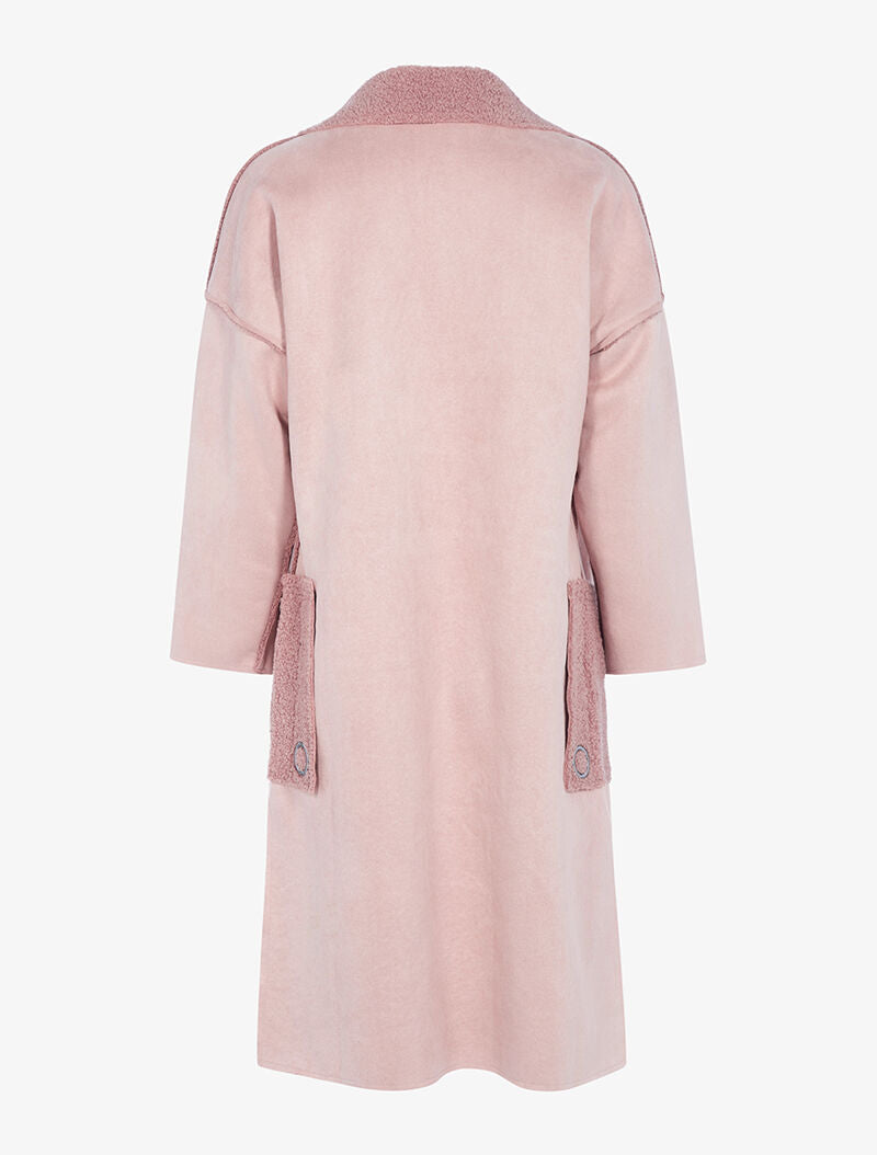 Manteau effet daim à poches moumoute - rose - 2