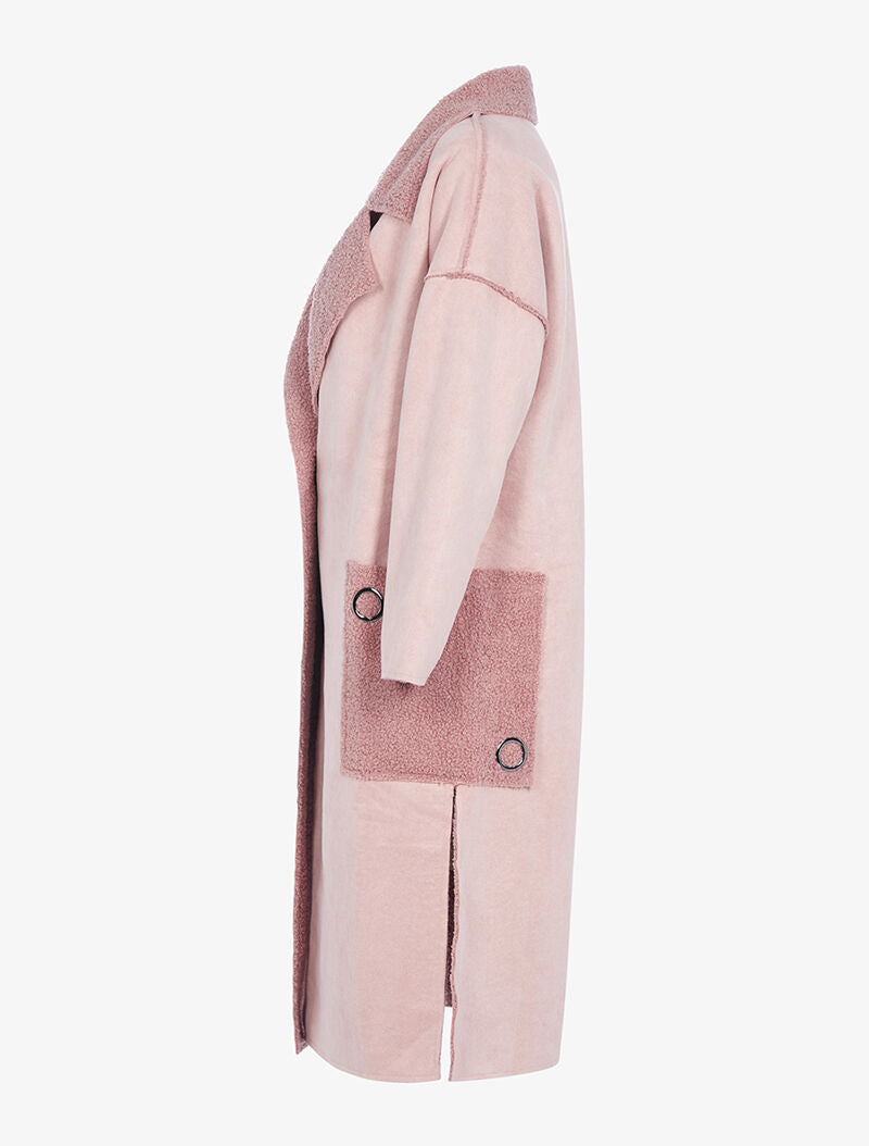 Manteau effet daim à poches moumoute - rose - 3