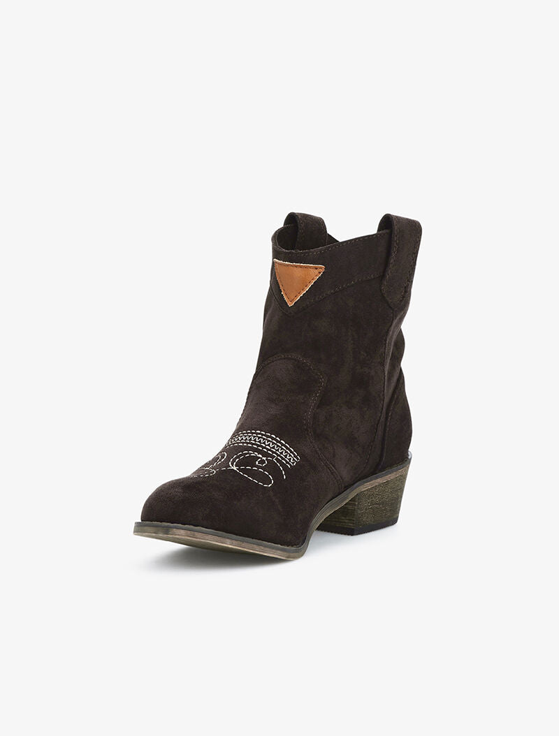 Bottines effet daim à broderies - marron chocolat - 3