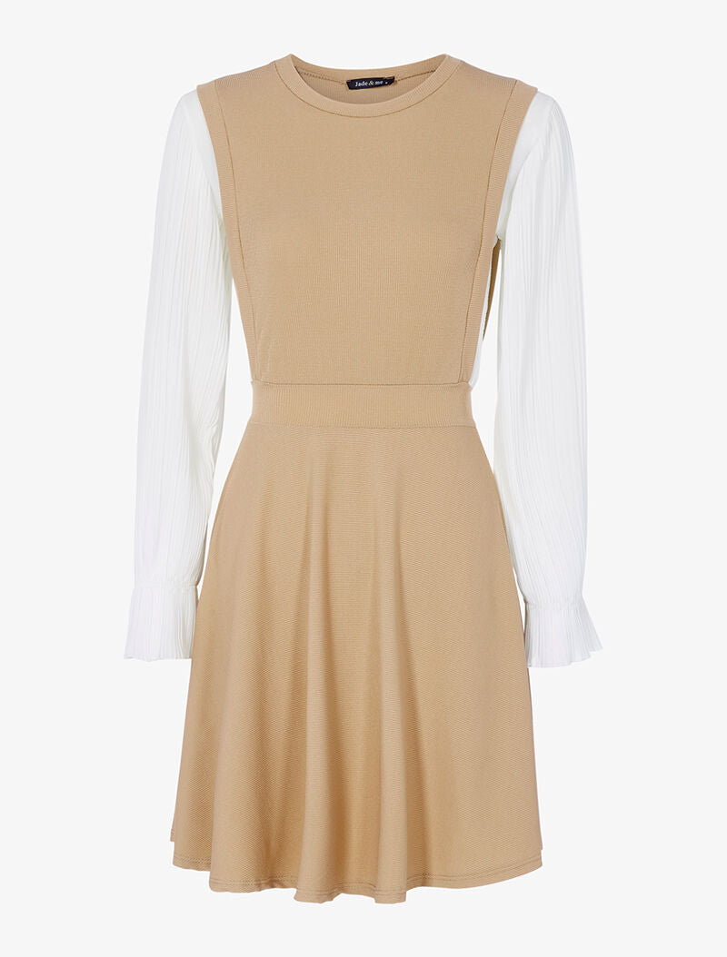 Robe patineuse effet de superposition - beige - 1