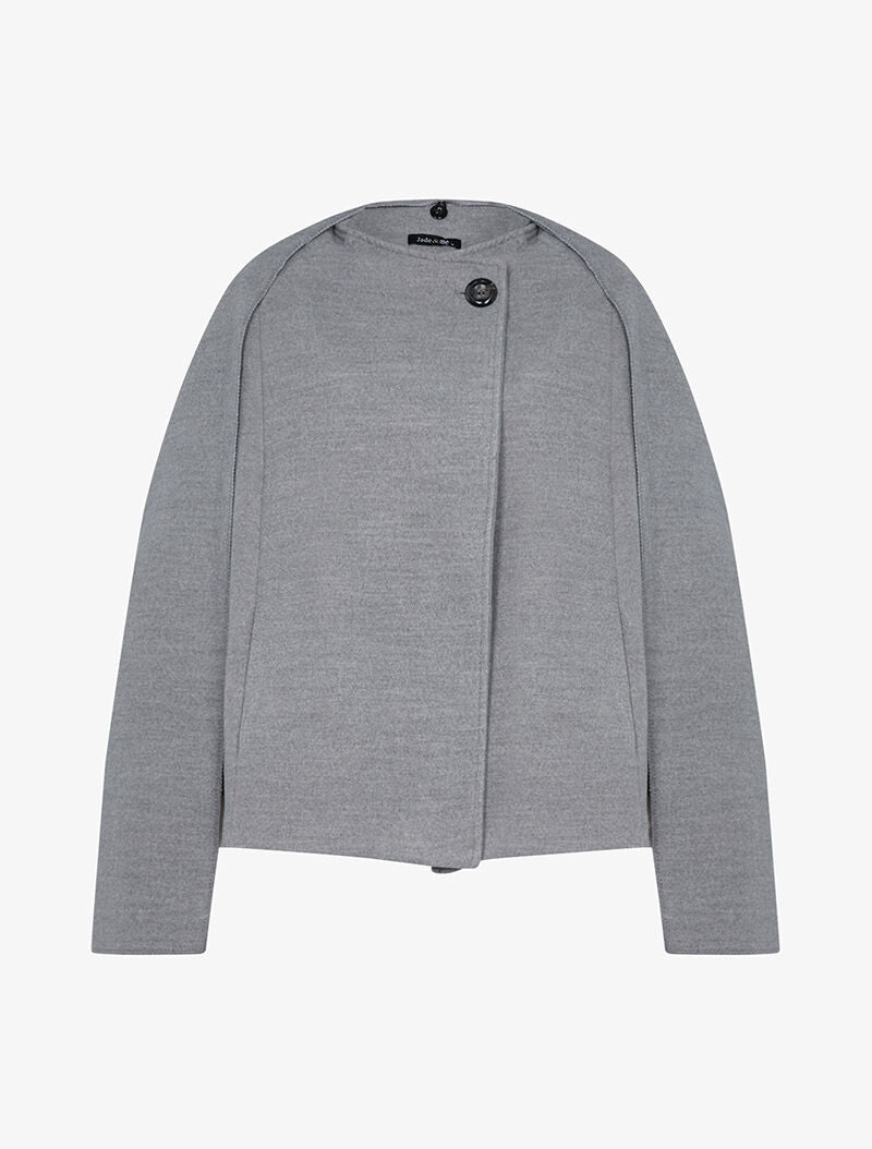 Manteau style cape à châle - gris - 1