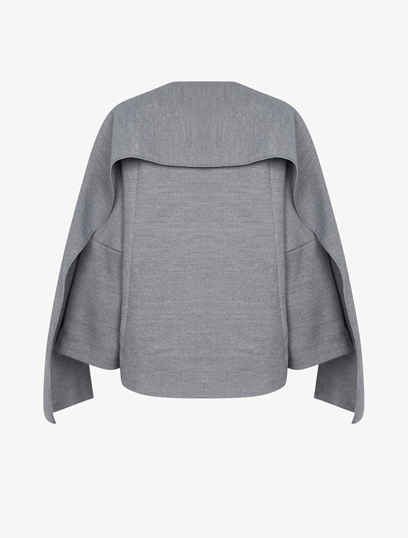 Manteau style cape à châle - gris - 2