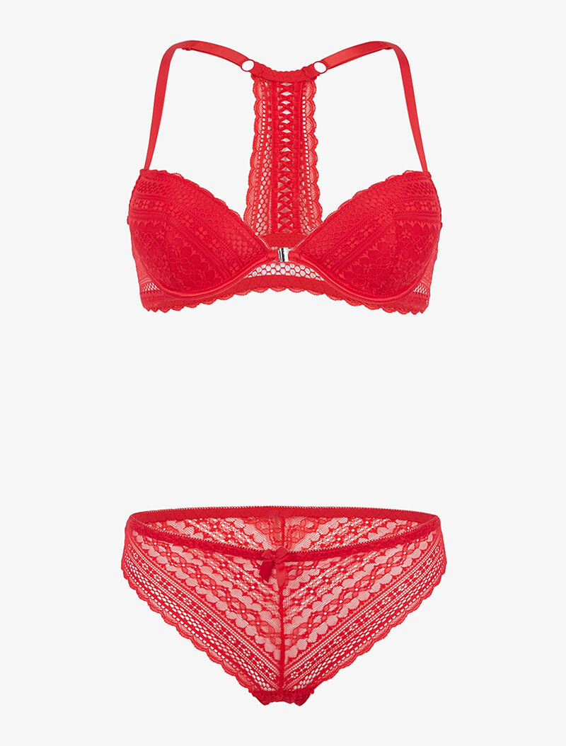 Ensemble en dentelle et dos nageur - rouge - 3