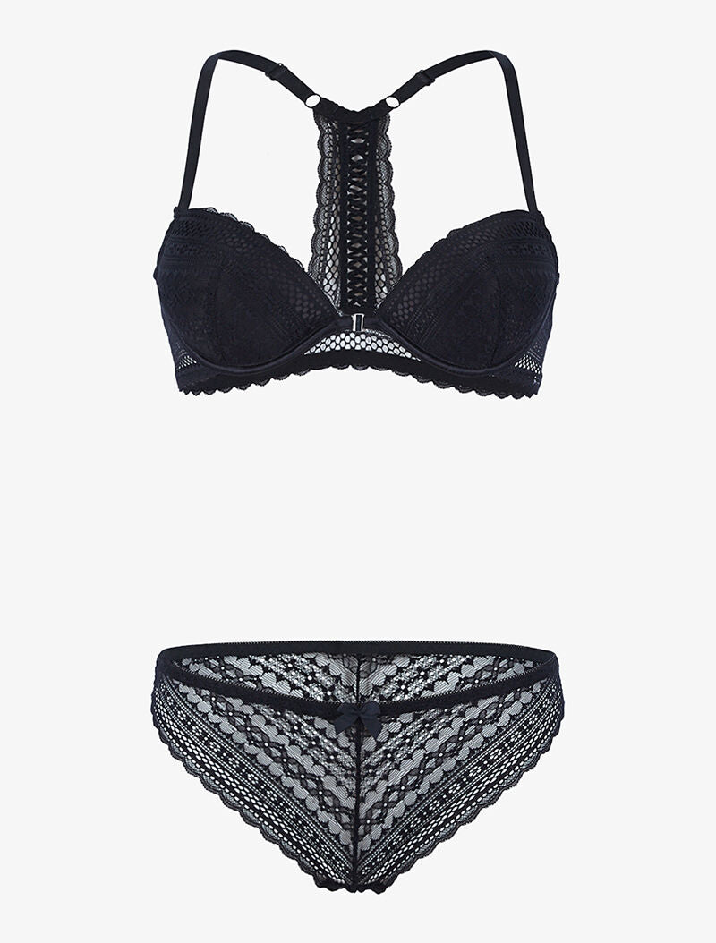 Ensemble en dentelle et dos nageur - noir - 1