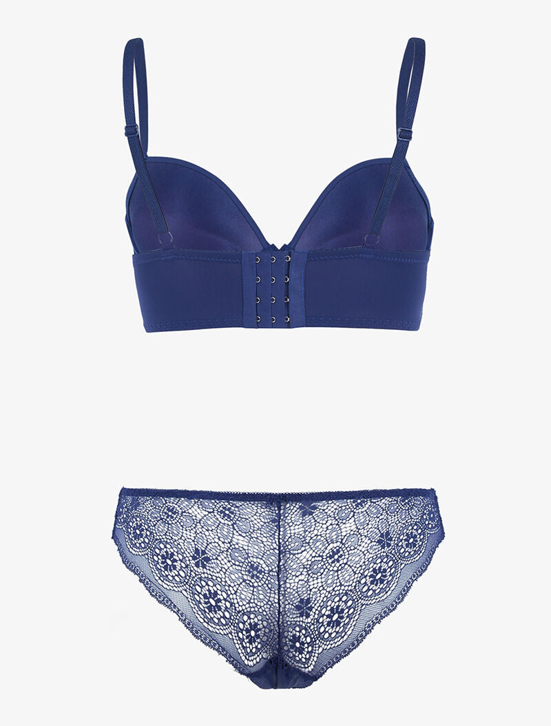 Ensemble bustier à empiècements dentelle - marine - 2