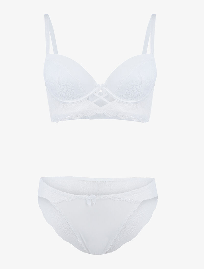 Ensemble bustier à empiècements dentelle - ecru - 1