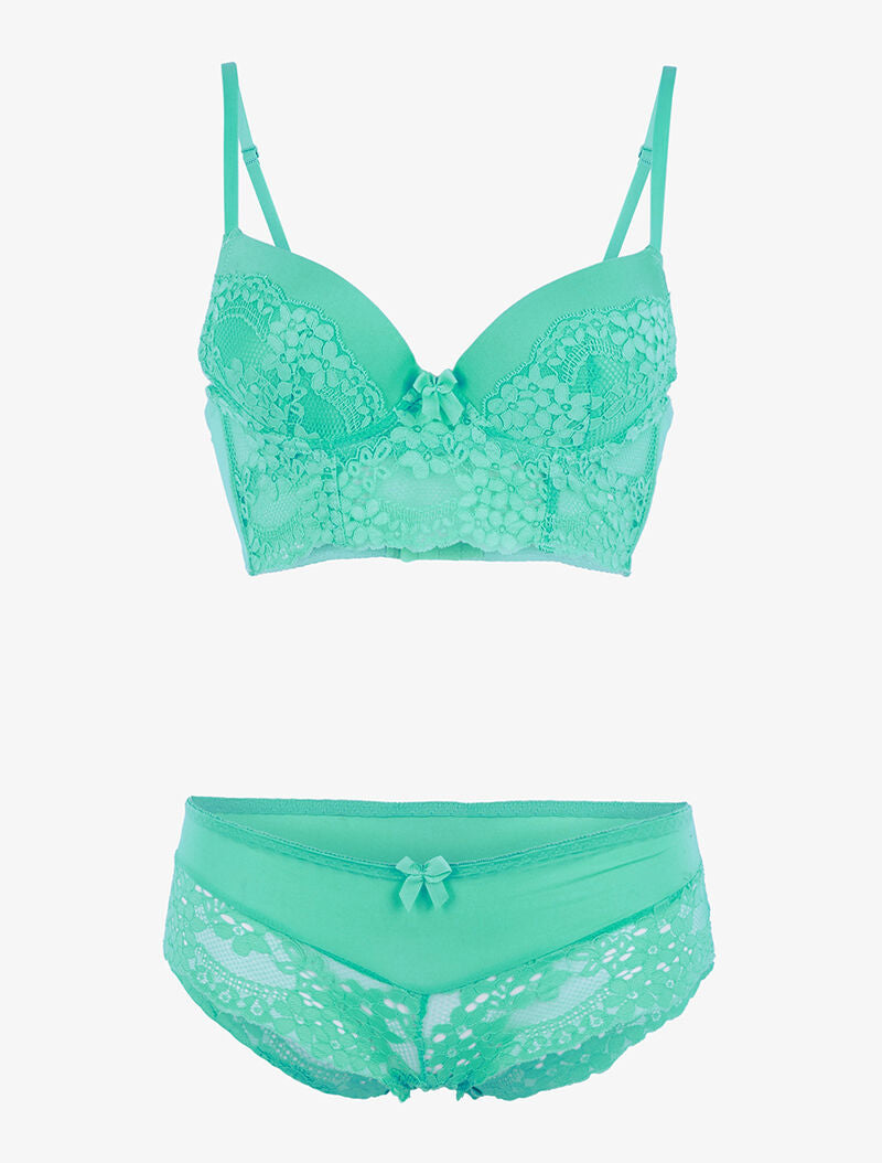 Ensemble bustier en dentelle fleurie - vert clair - 3