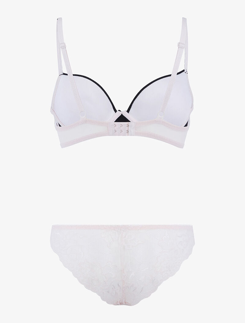 Ensemble satiné et dentelle fleurie - rose poudré/noir - 2