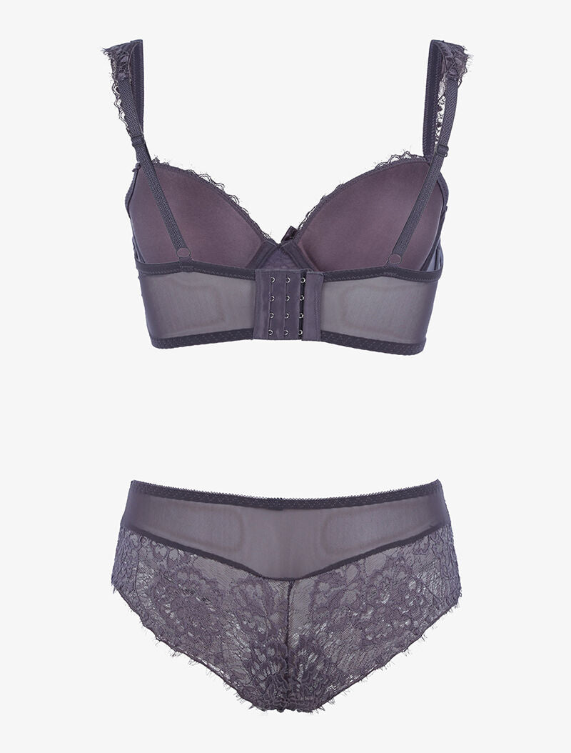 Ensemble en résille et dentelle fleurie - gris foncé - 2