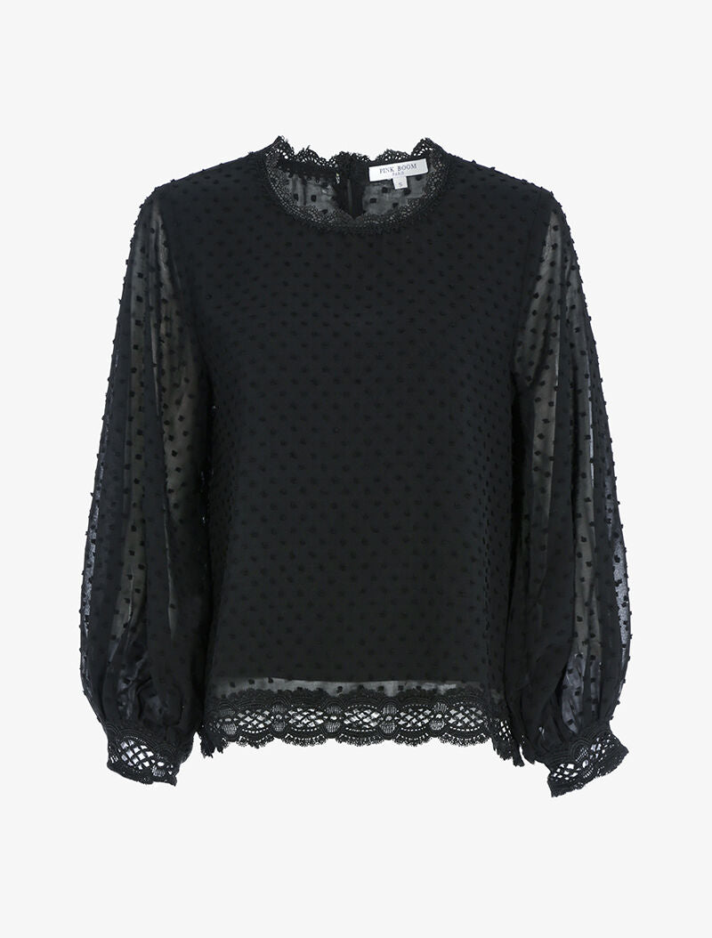 Blouse texturée à bords crochet - noir - 3