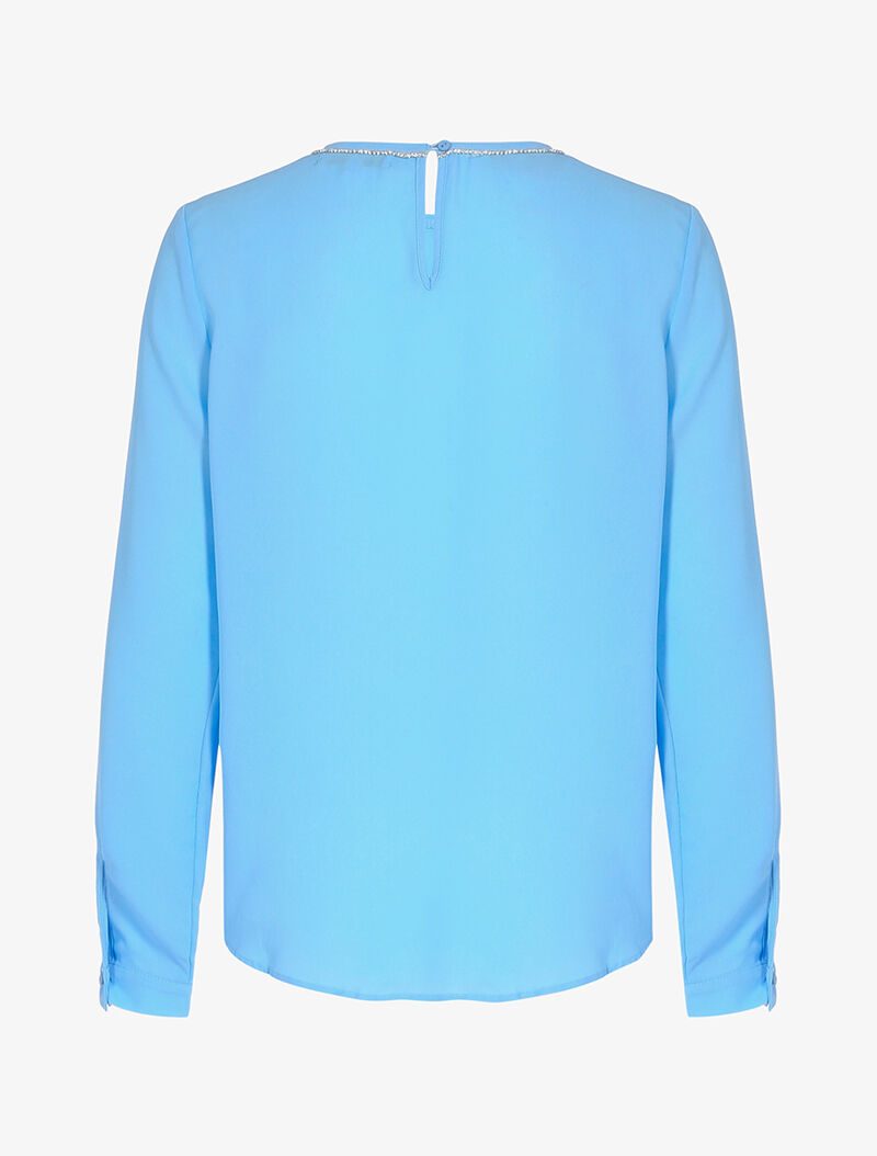 Blouse à col orné de strass - bleu ciel - 2