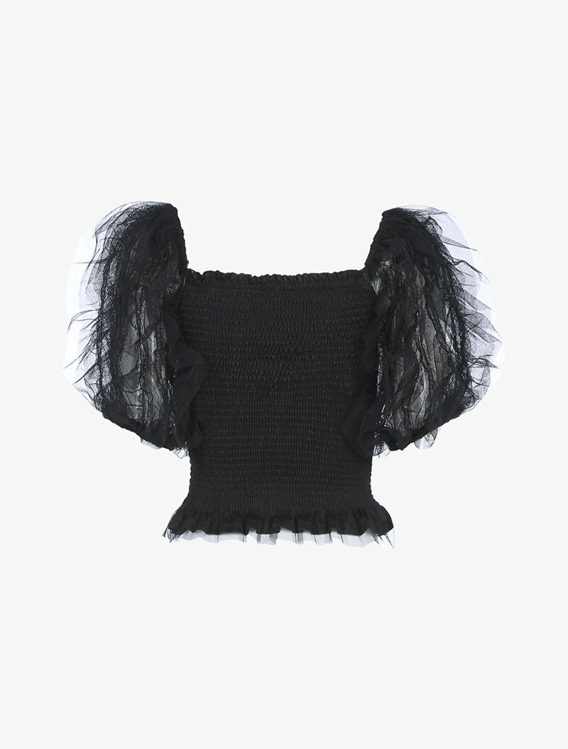 Crop top à manches bouffantes volantées - noir - 2