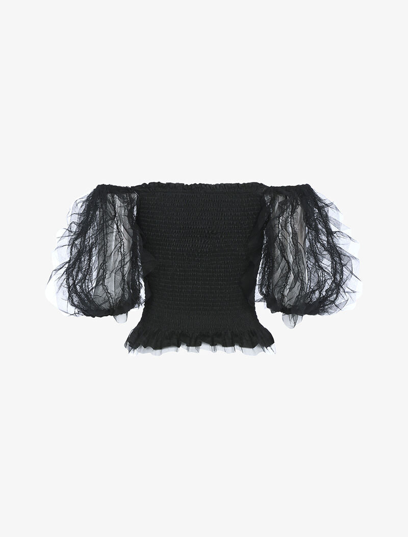 Crop top à manches bouffantes volantées - noir - 4