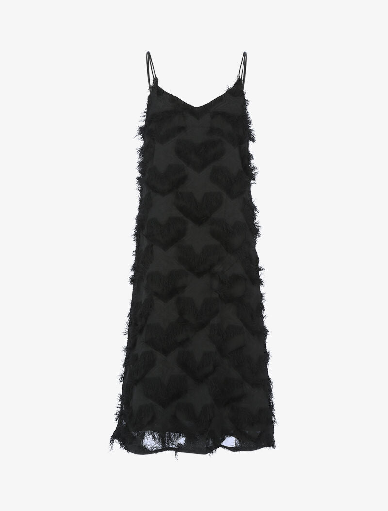 Robe à étoiles et coeurs frangés - noir - 1