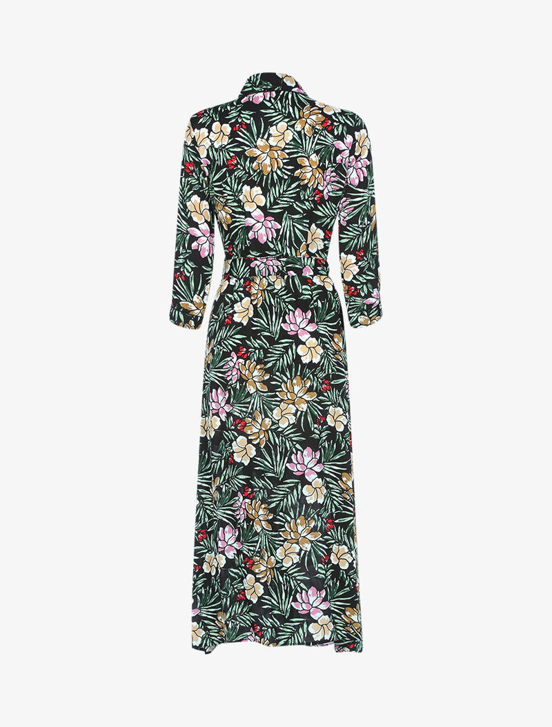 Robe à imprimé feuillages et fleurs graphiques - noir - 2